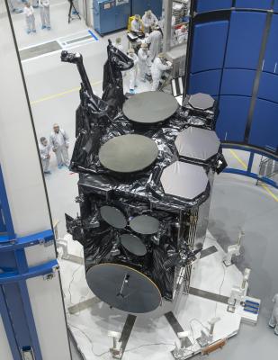 AEHF-4 during its encapsulation at Astrotech in Titusville, Florida.