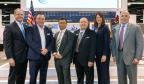 (L to R) Senior executives Don Miller, Bristow, Hank Williams, Cougar Helicopters and Miguel Carrasco, CHC, were recognized by Sergei Sikorsky, Audrey Brady, Sikorsky VP, Commercial Systems and Services and John Rudy, Sikorsky Director, Oil & Gas Services