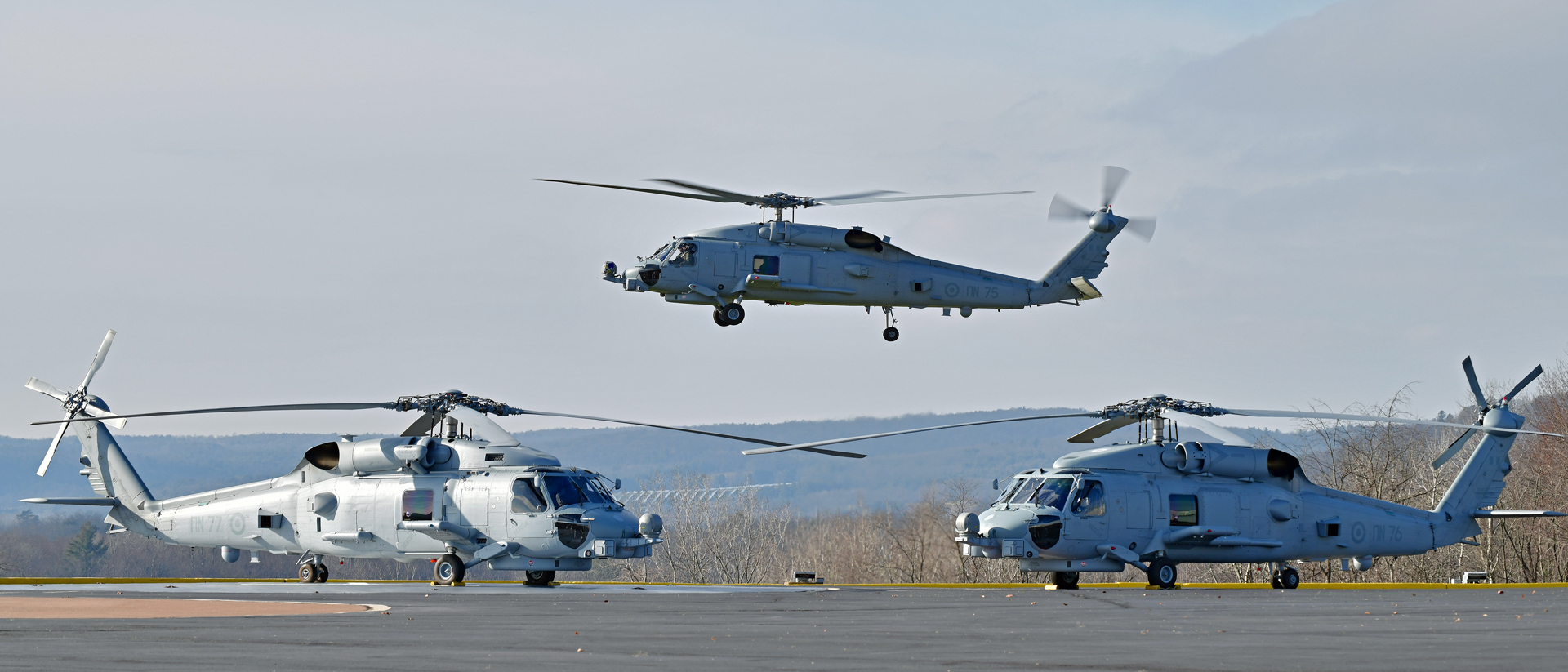 Los helicópteros MH-60R SEAHAWK® para la Armada Helénica esperan ser transferidos a la Armada de los EE. UU. antes de su entrega a Grecia en 2024. Foto de Lockheed Martin